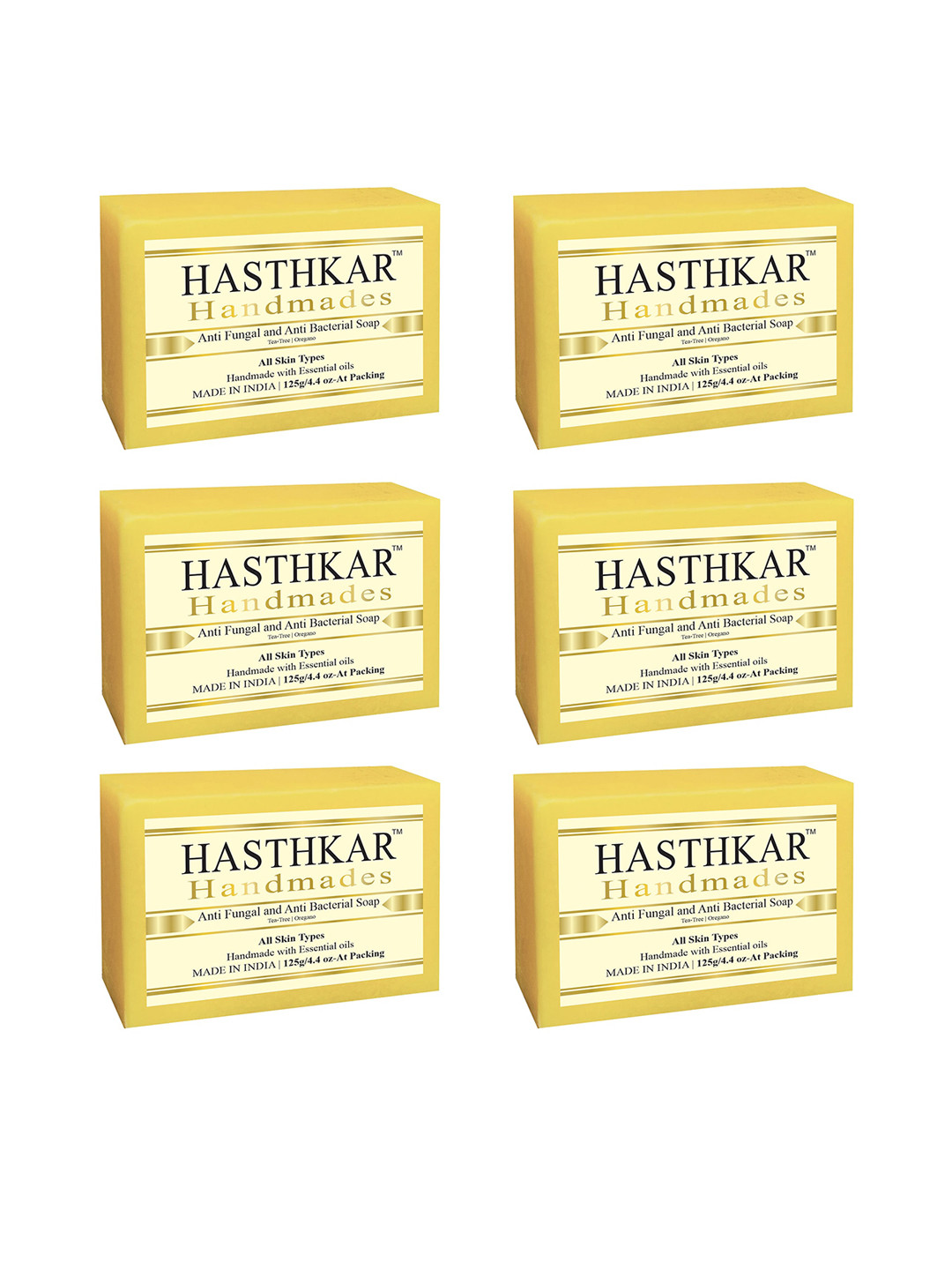 Hasthkar Set of 6 Handmade Tea Tree & Oregano Anti-Fungal & Anti-Bacterial Soaps-125g Each
