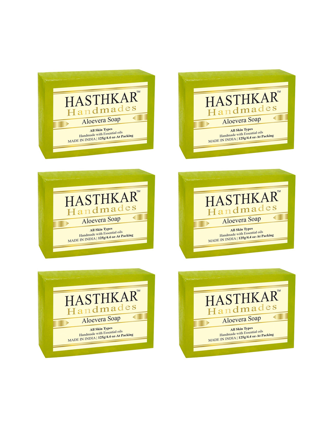 Hasthkar Set of 6 Handmade Aloe Vera Soaps for All Skin Types - 125 g Each