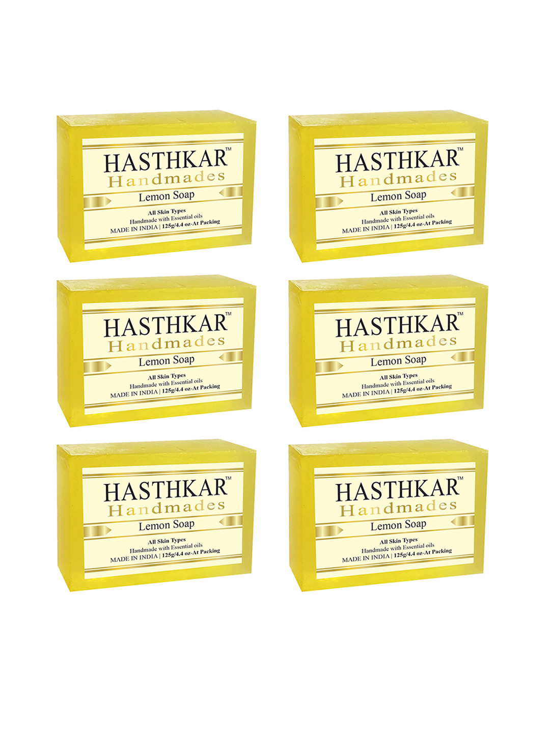 Hasthkar Set of 6 Lemon Handmade Soaps for All Skin Types with Essential Oils - 125g Each