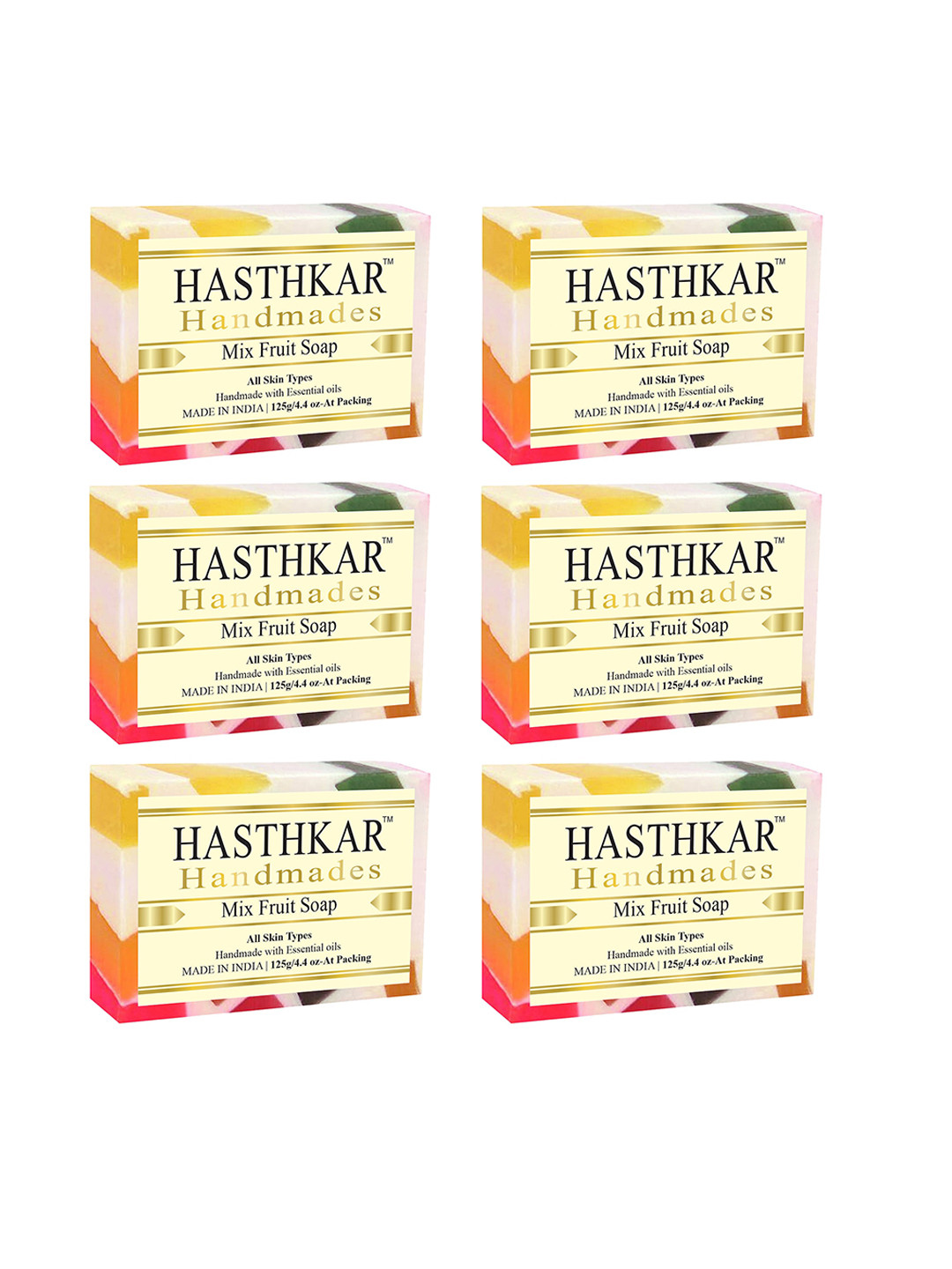 Hasthkar Set of 6 Mix Fruit Handmade Soaps for All Skin Types - 125 g Each