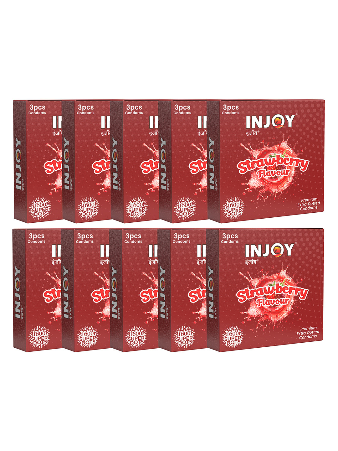 Injoy Men Set of 10 Extra Dotted Strawberry Flavored Condoms - 3 Pieces each