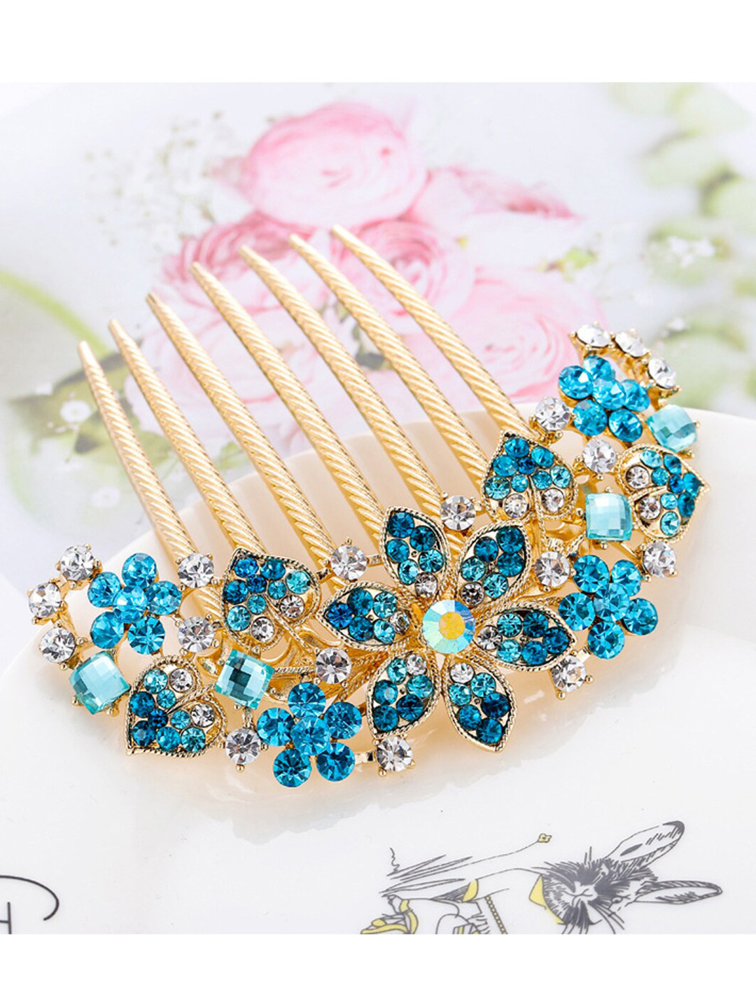 MIZORRI Women Blue & Gold-Toned Hair Accessory Set of