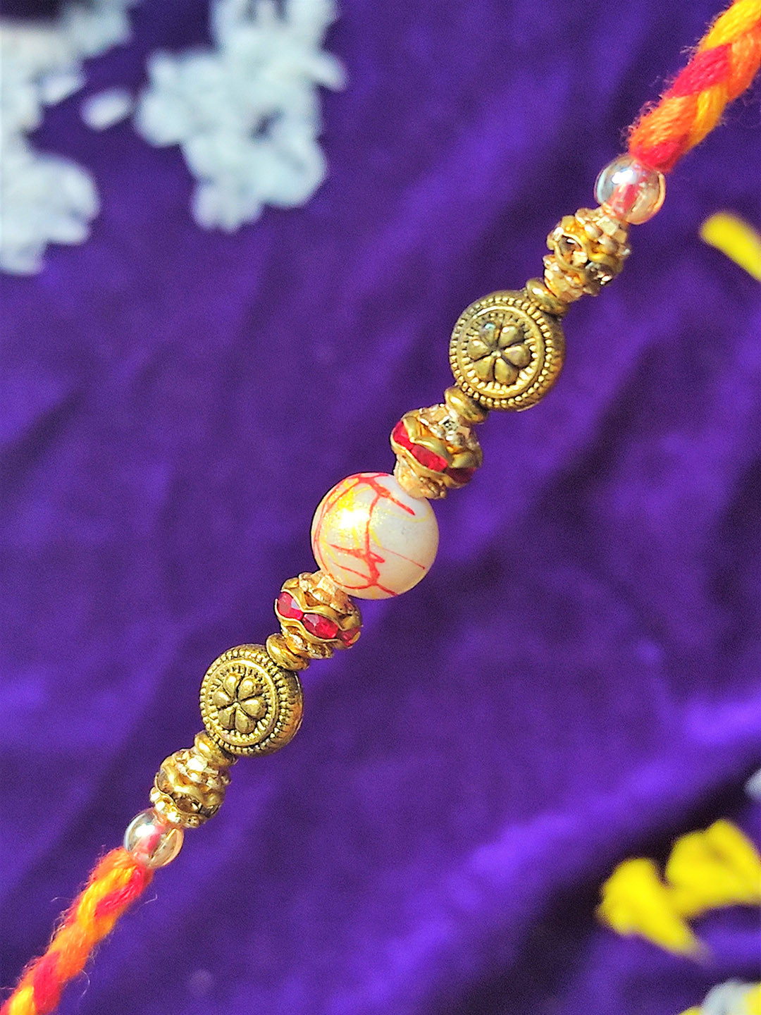 CRAYTON Men Gold-Toned Marble Stone Beaded Threaded Rakhi