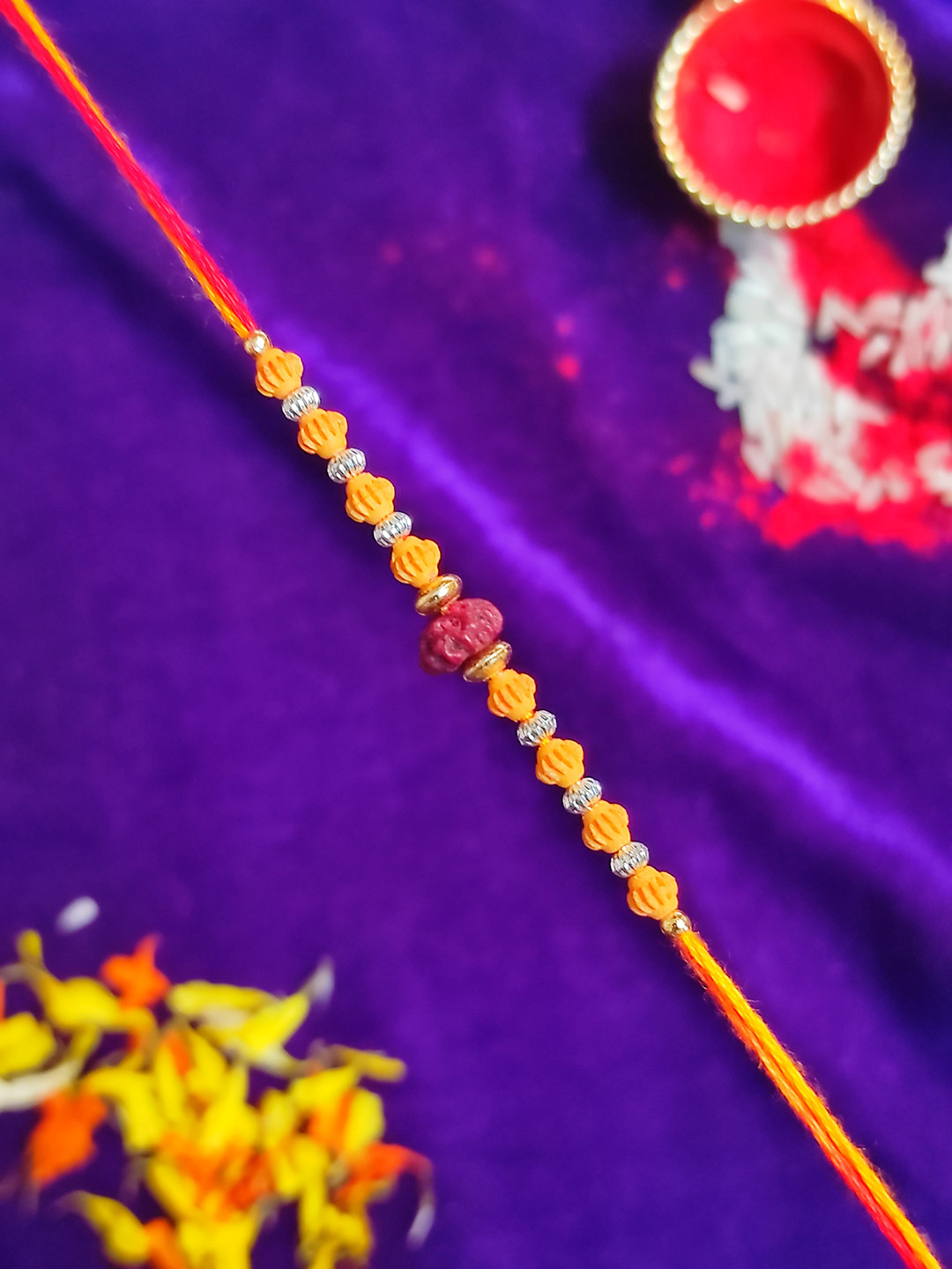 CRAYTON Men Multi-Colored Rudraksh Studded Tie-Up Rakhi