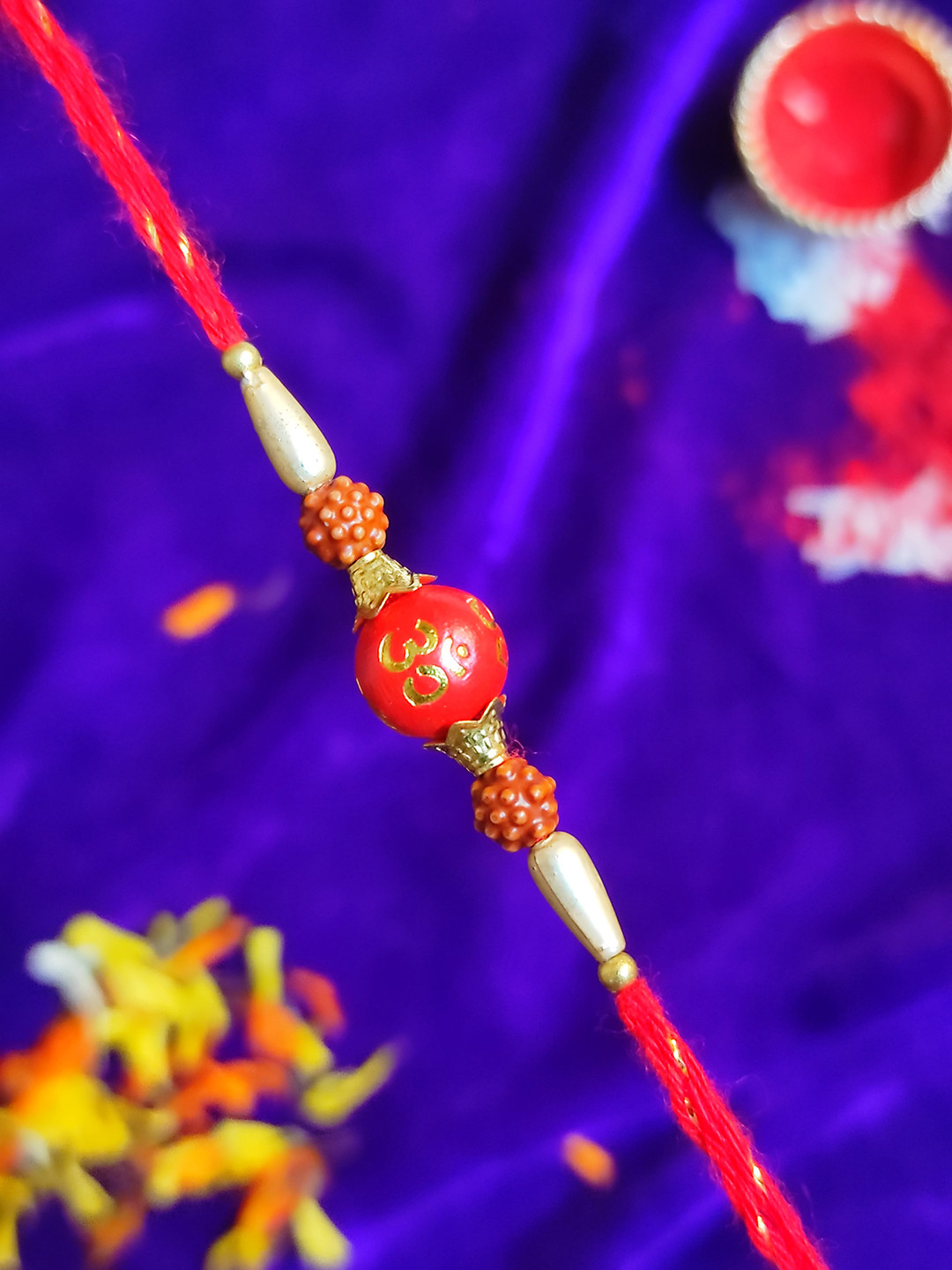 CRAYTON Men Multi-Colored Rudraksh Om Tie-Up Rakhi