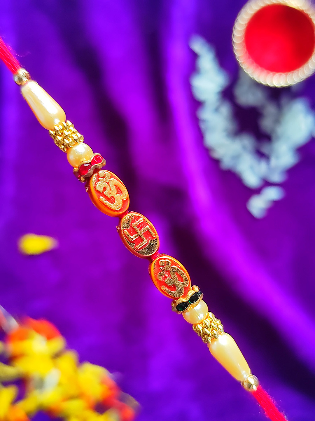 CRAYTON Men Multi-Colored Swastik Om Tie-Up Rakhi