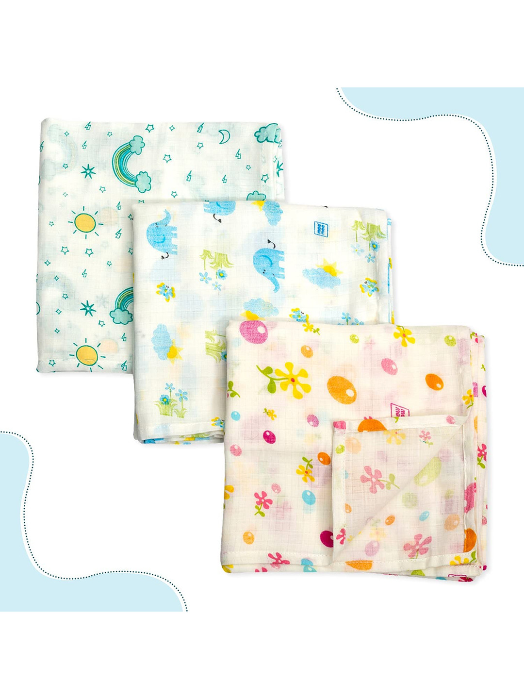 MeeMee 100% Muslin Cotton Swaddle Wraps - 3 Pcs