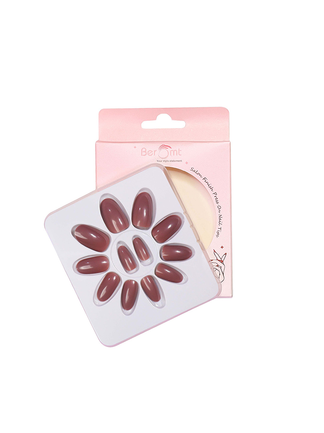 BEROMT 12 Pcs Long-Lasting Reusable Premium Glossy Salon Finish Press on Nails - Shade 308