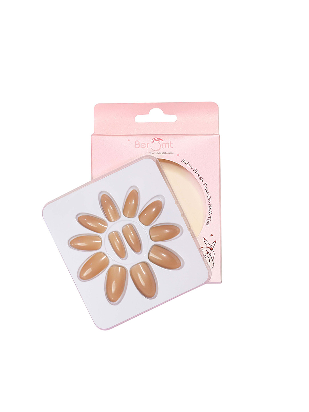 BEROMT 12 Pcs Long-Lasting Reusable Premium Glossy Salon Finish Press on Nails - Shade 307