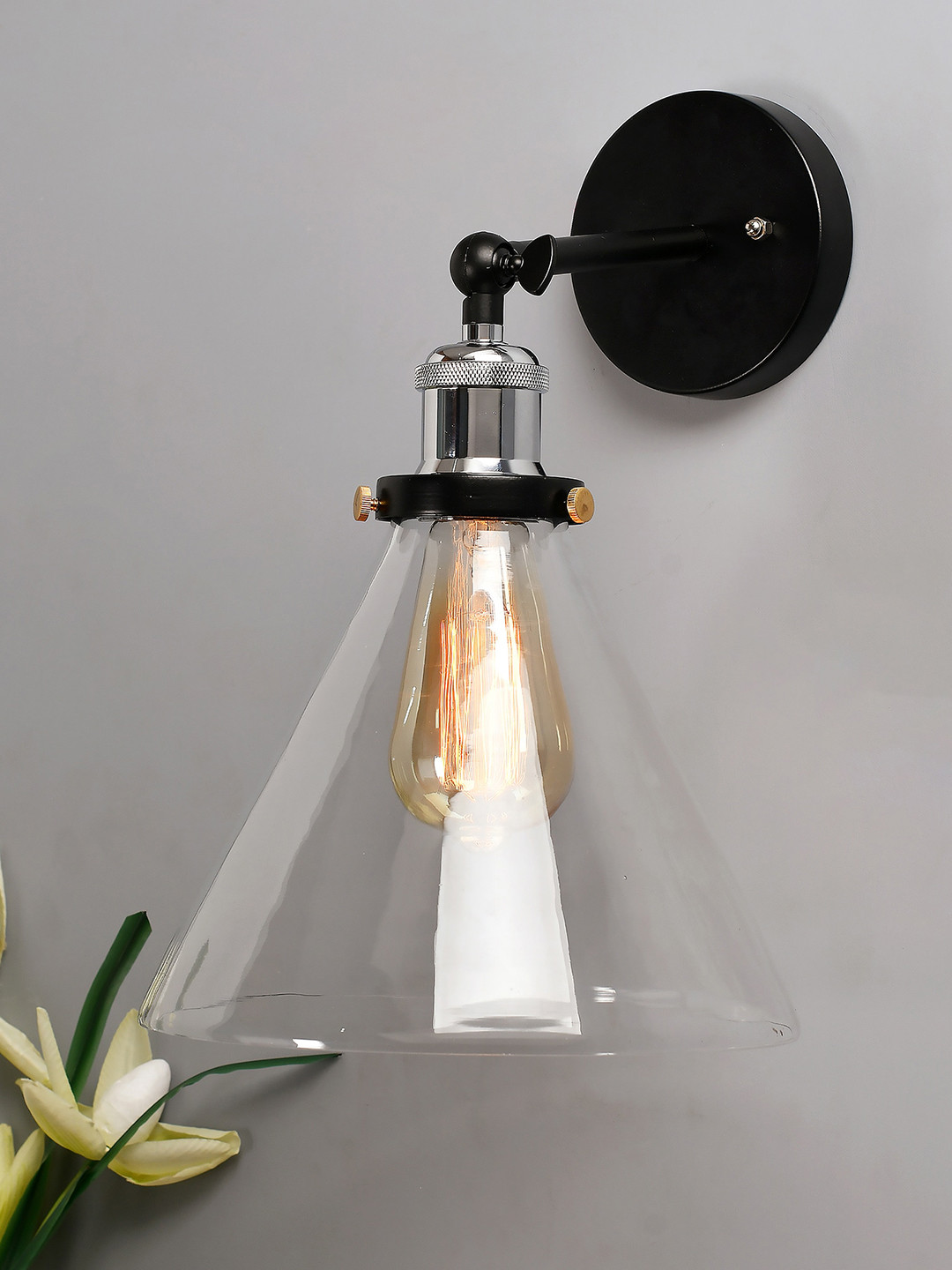 Homesake Black Solid Cone Glass Wall Lamps