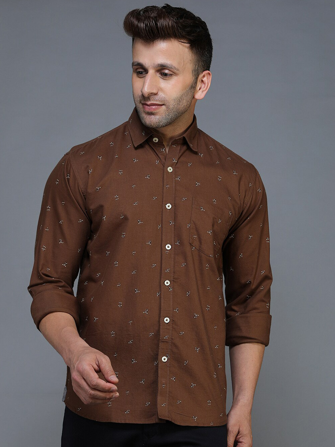 TQS Men Brown Standard Printed Casual Shirt