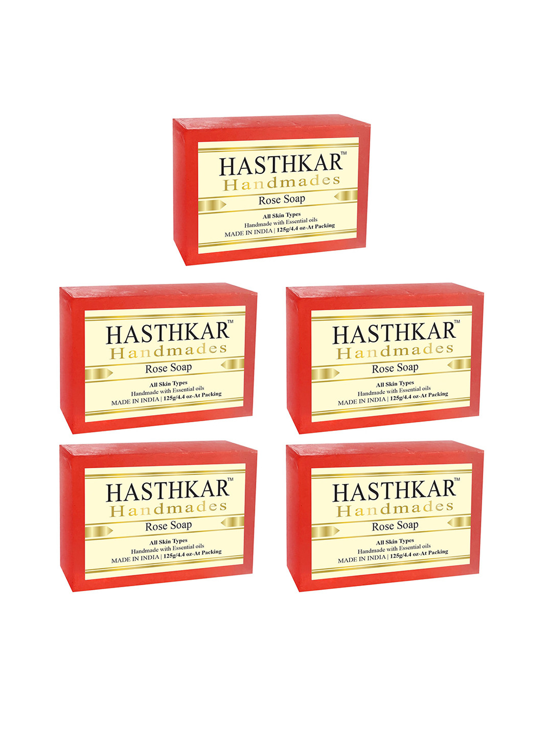 Hasthkar Set of 5 Handmade Rose Soap with Glycerin & Coconut Oil - 125 g Each