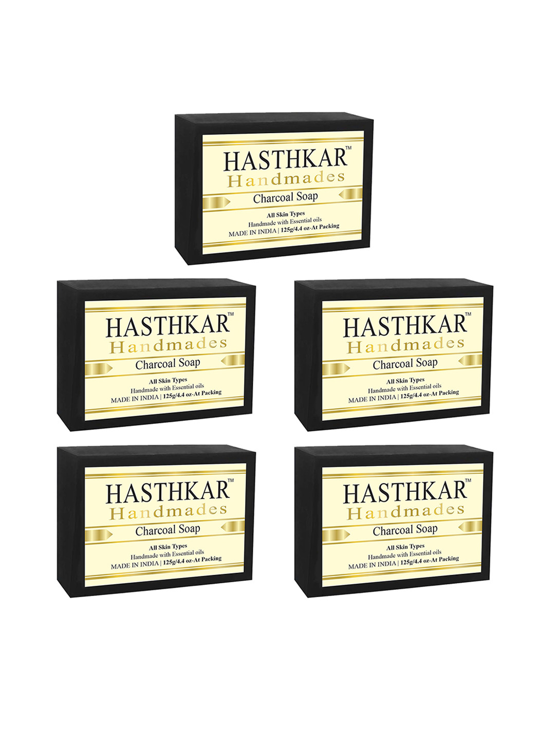 Hasthkar Set of 5 Handmade Charcoal Soap with Glycerin & Coconut Oil - 125 g Each