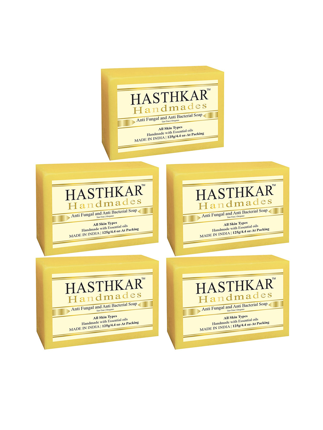 Hasthkar Set of 5 Handmade Tea Tree & Oregano Anti-Fungal & Anti-Bacterial Soaps-125g Each