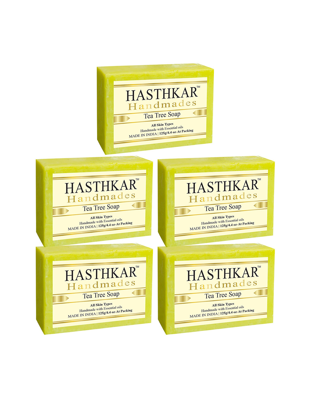 Hasthkar Set of 5 Handmade Tea Tree Soap with Glycerin & Coconut Oil - 125 g Each
