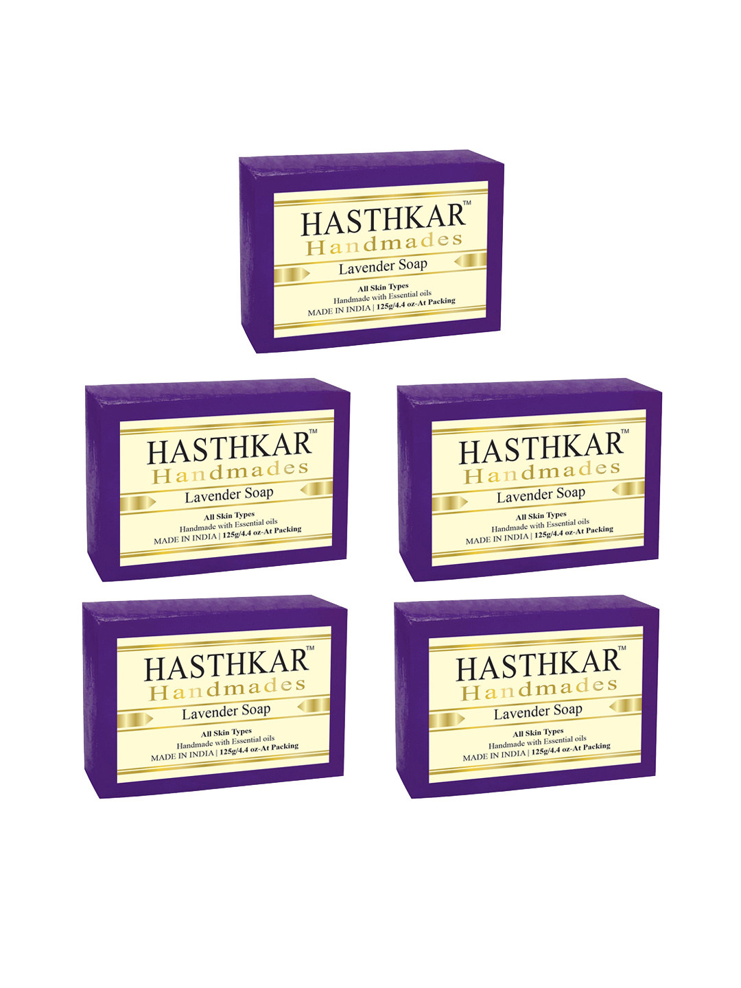 Hasthkar Set of 5 Lavender Handmade Soaps for All Skin Types - 125 g Each