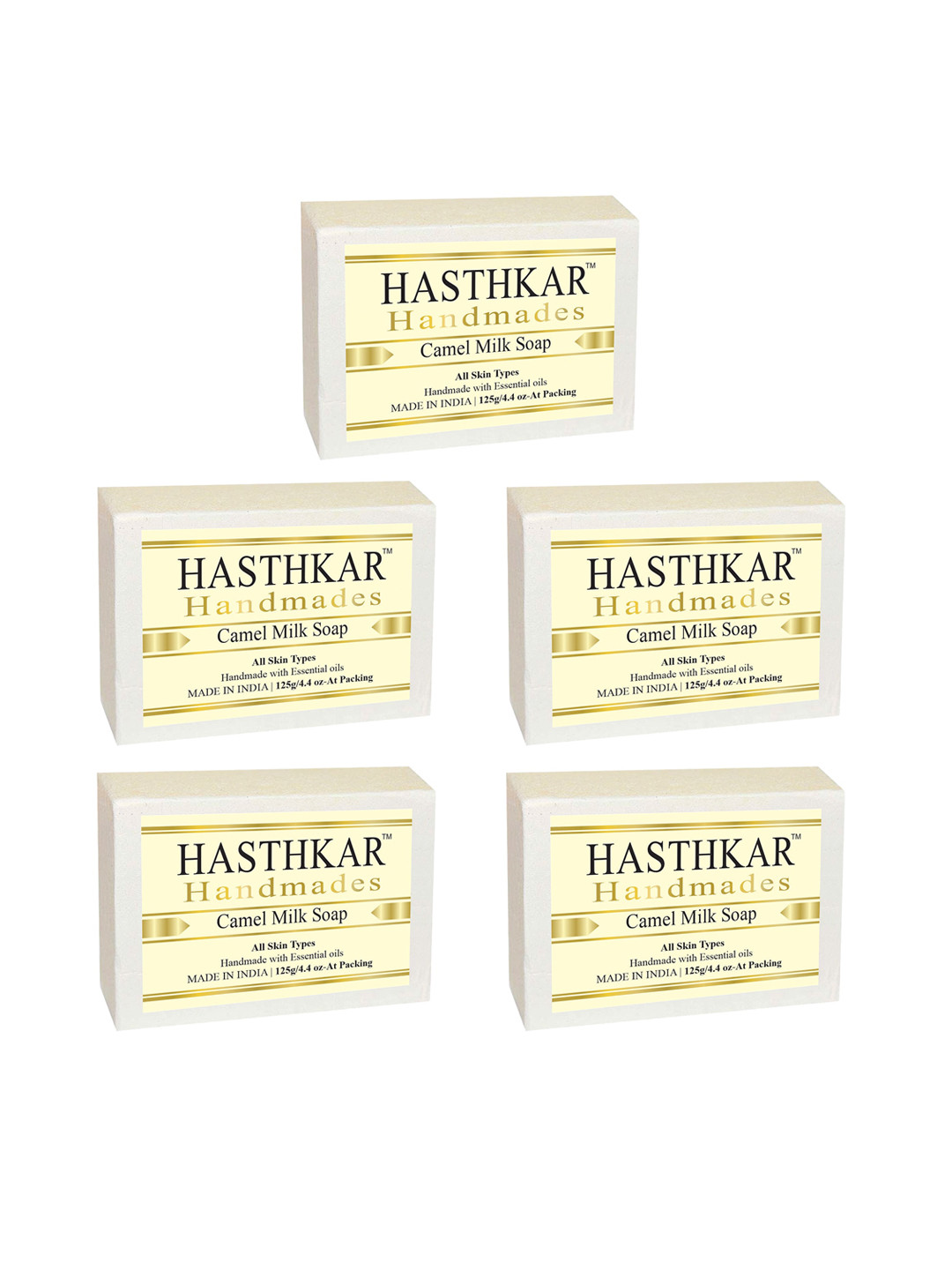 Hasthkar Set of 5 Handmade Camel Milk Soaps for All Skin Types - 125 g Each