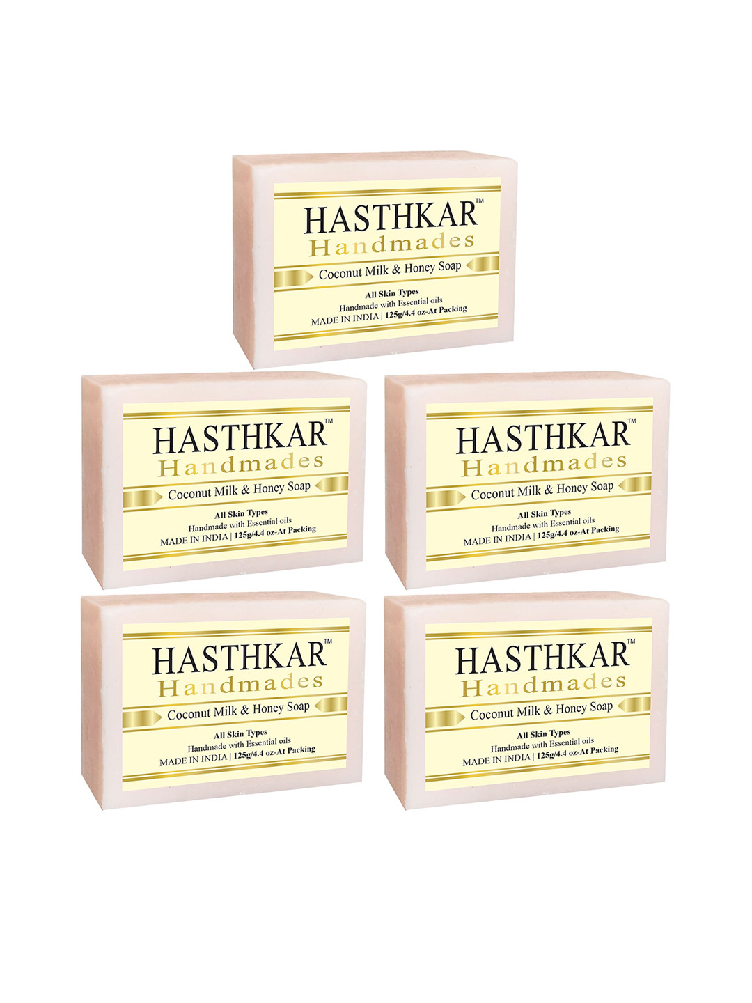 Hasthkar Handmades Set of 5 Coconut Milk & Honey Soaps with Glycerin - 125g each