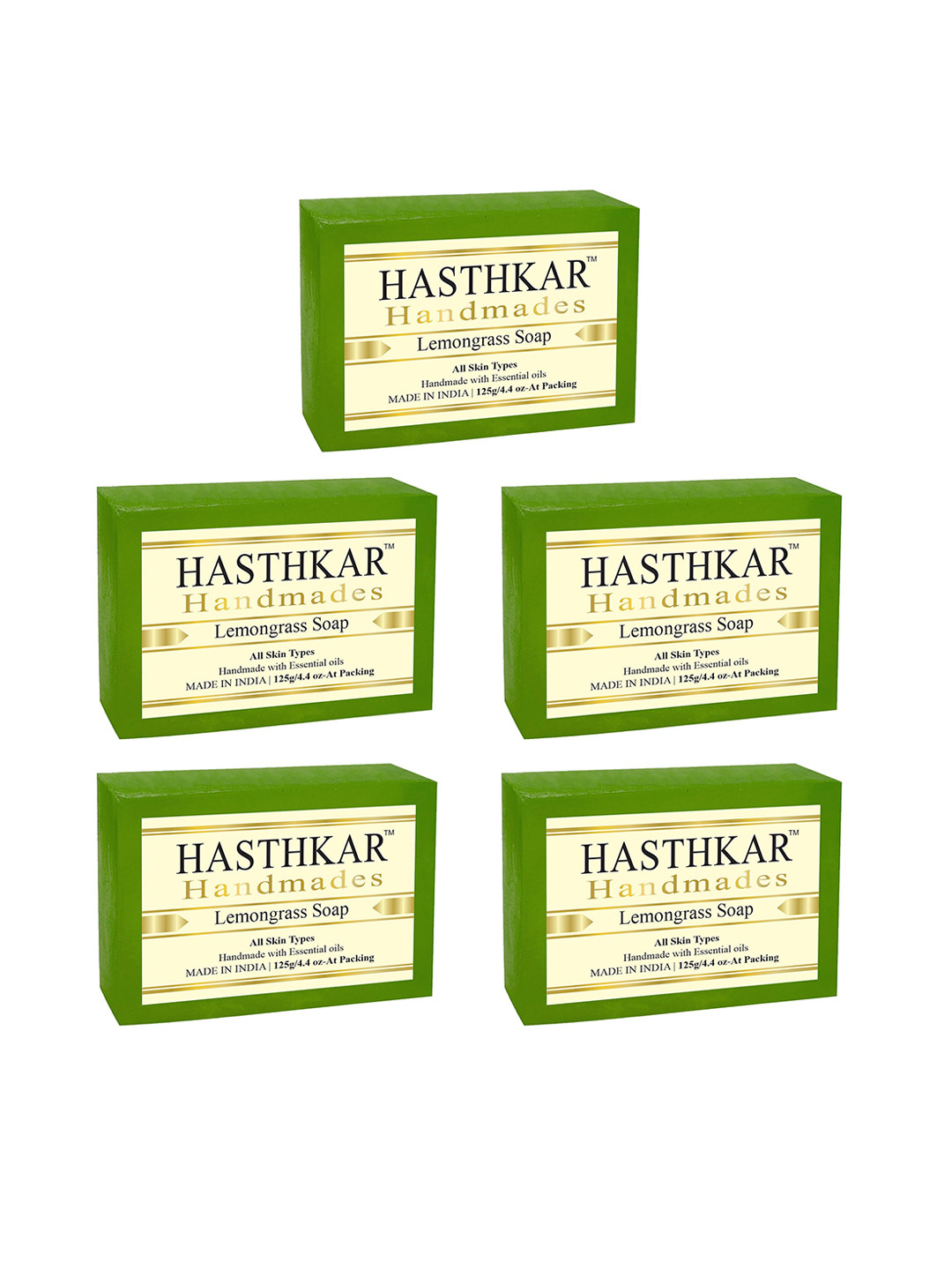 Hasthkar Set of 5 Lemongrass Handmade Soaps for All Skin Types - 125 g Each