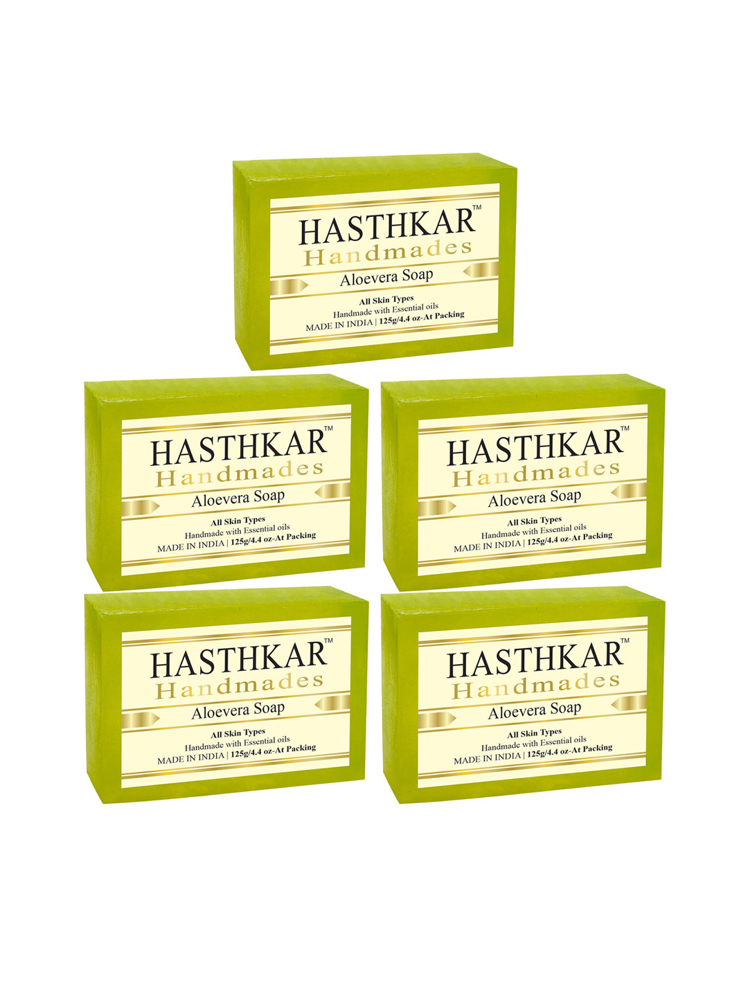 Hasthkar Set of 5 Handmade Aloe Vera Soaps for All Skin Types - 125 g Each