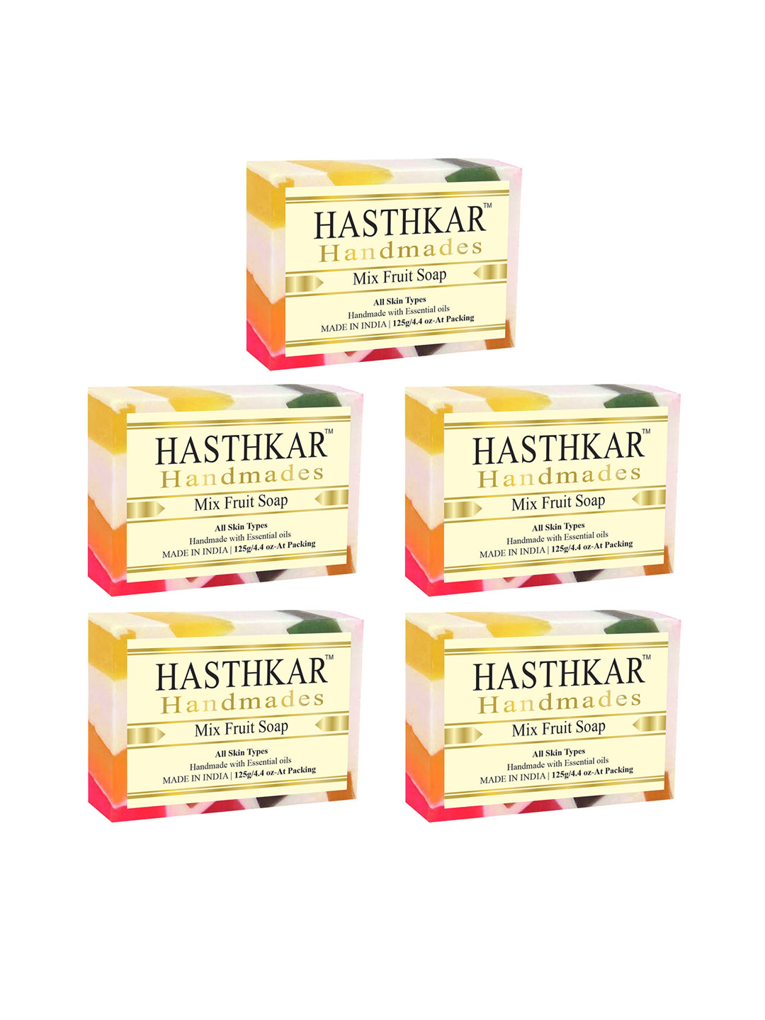 Hasthkar Set of 5 Mix Fruit Handmade Soaps for All Skin Types - 125 g Each