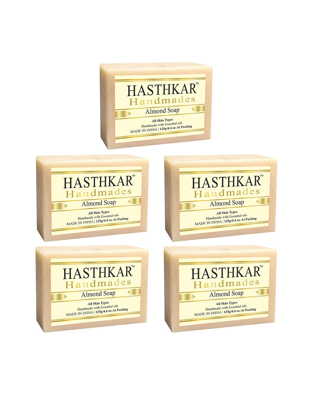 Hasthkar Handmades Set of 5 Almond Soaps with Glycerin & Essential Oil - 125g each