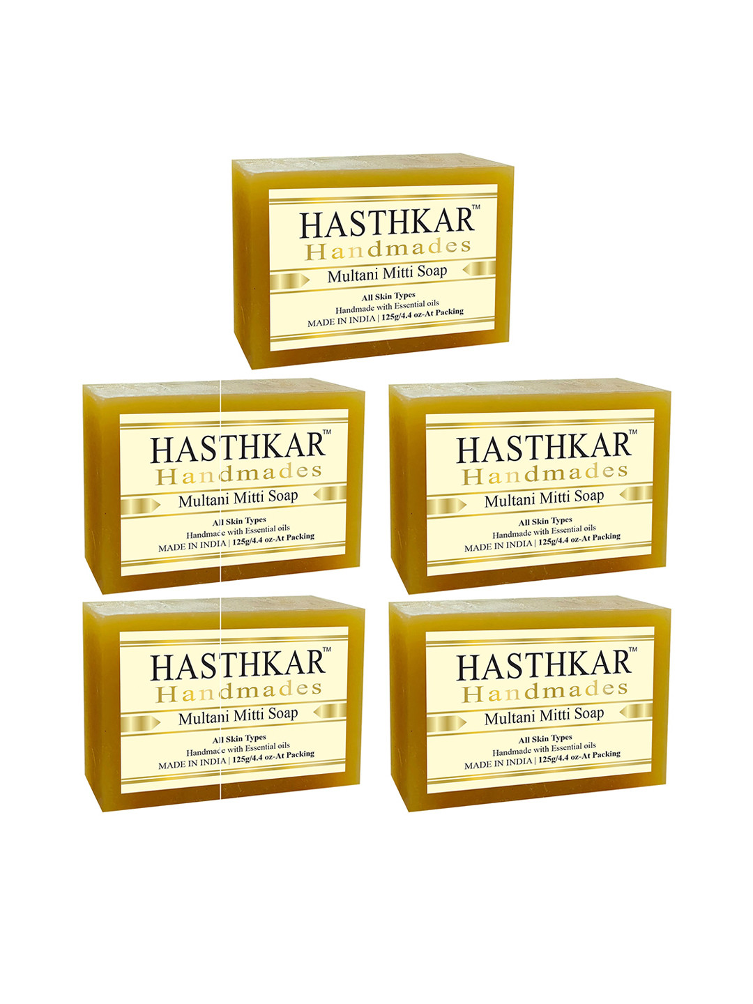 Hasthkar Set of 5 Multani Mitti Handmade Soaps for All Skin Types - 125 g Each