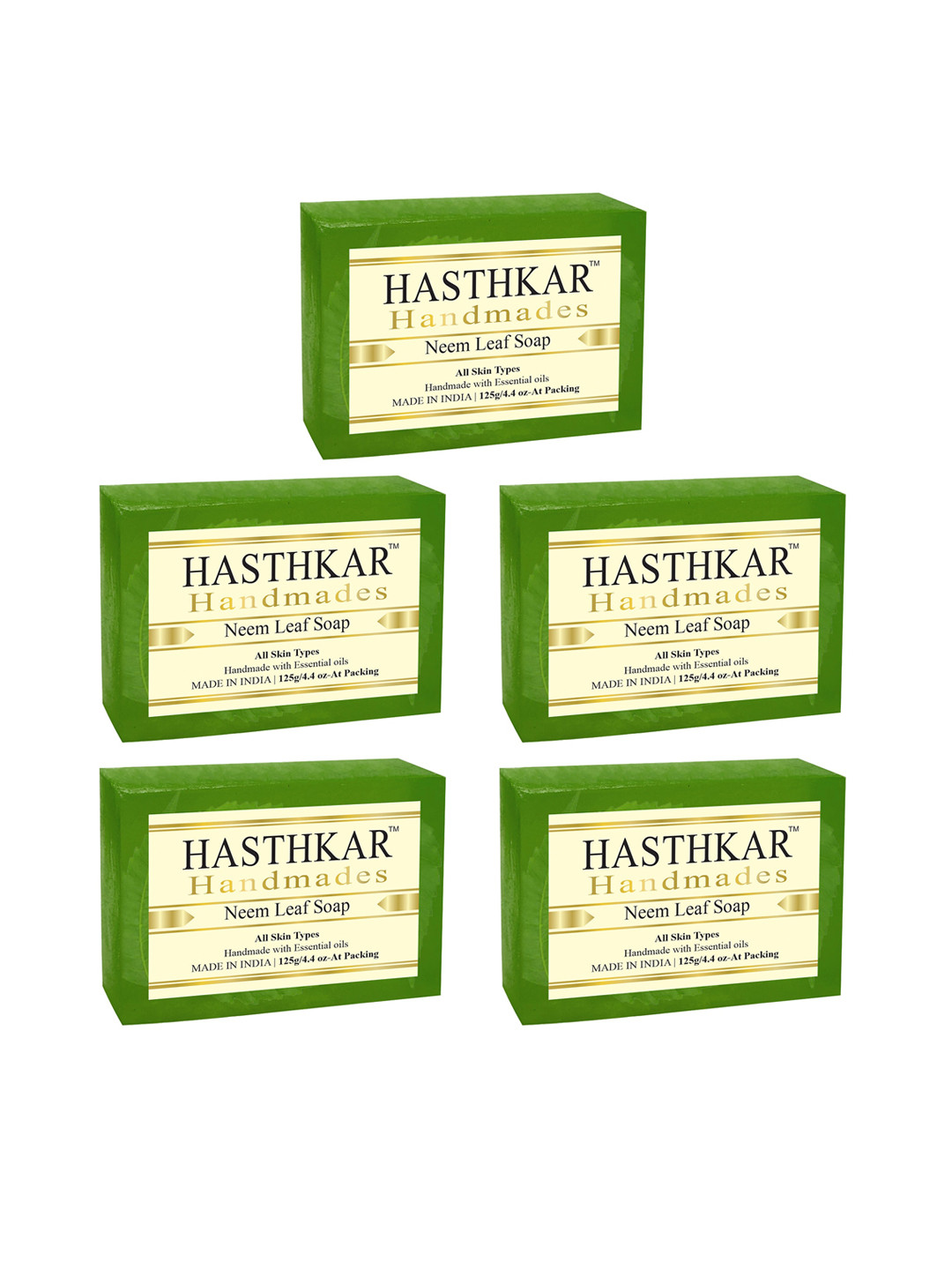 Hasthkar Set of 5 Handmade Neem Leaf Soap with Glycerin & Coconut Oil - 125 g Each