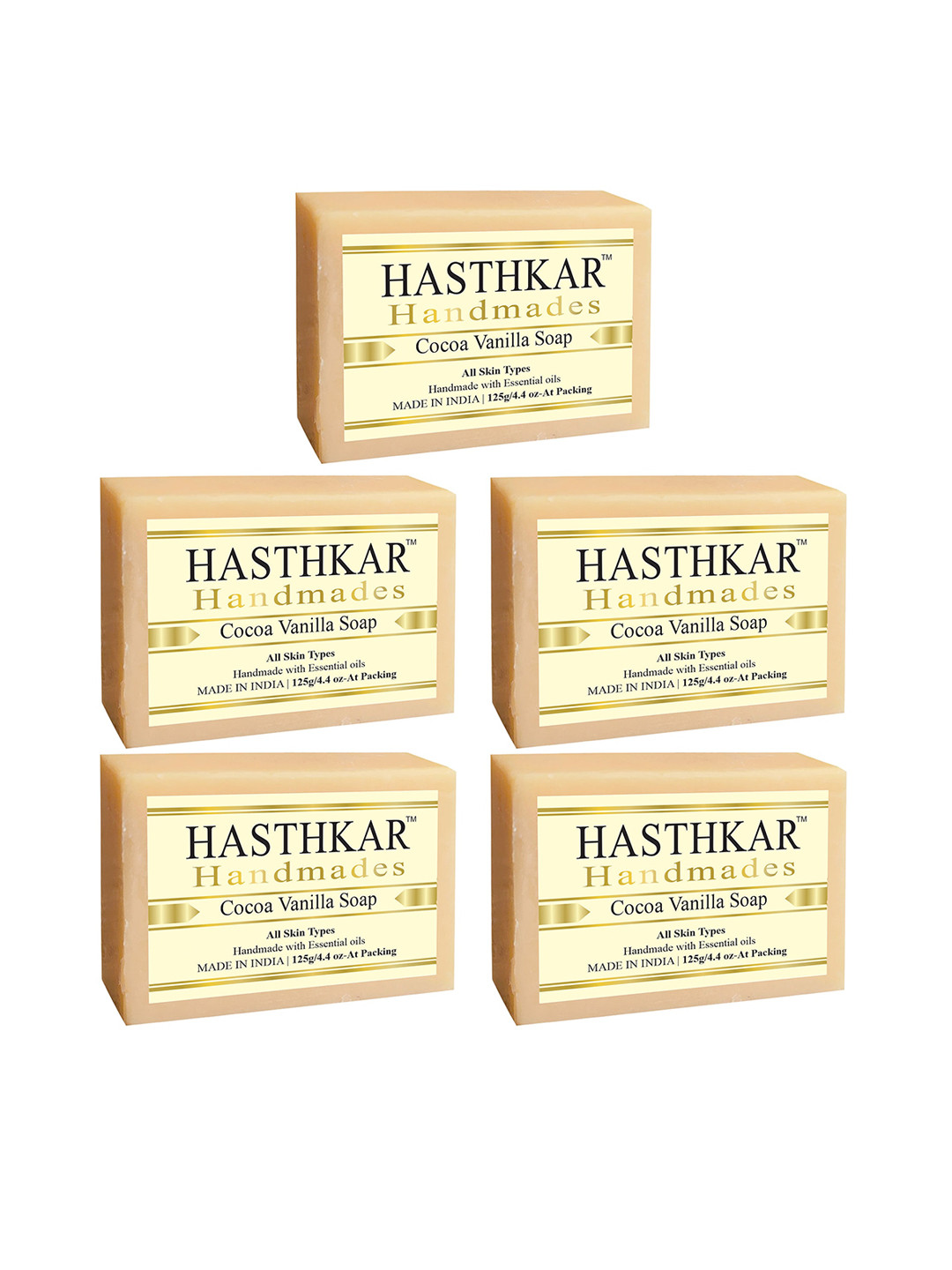 Hasthkar Set Of 5 Handmades Cocoa Vanilla Soaps for All Skin Types - 125 g Each