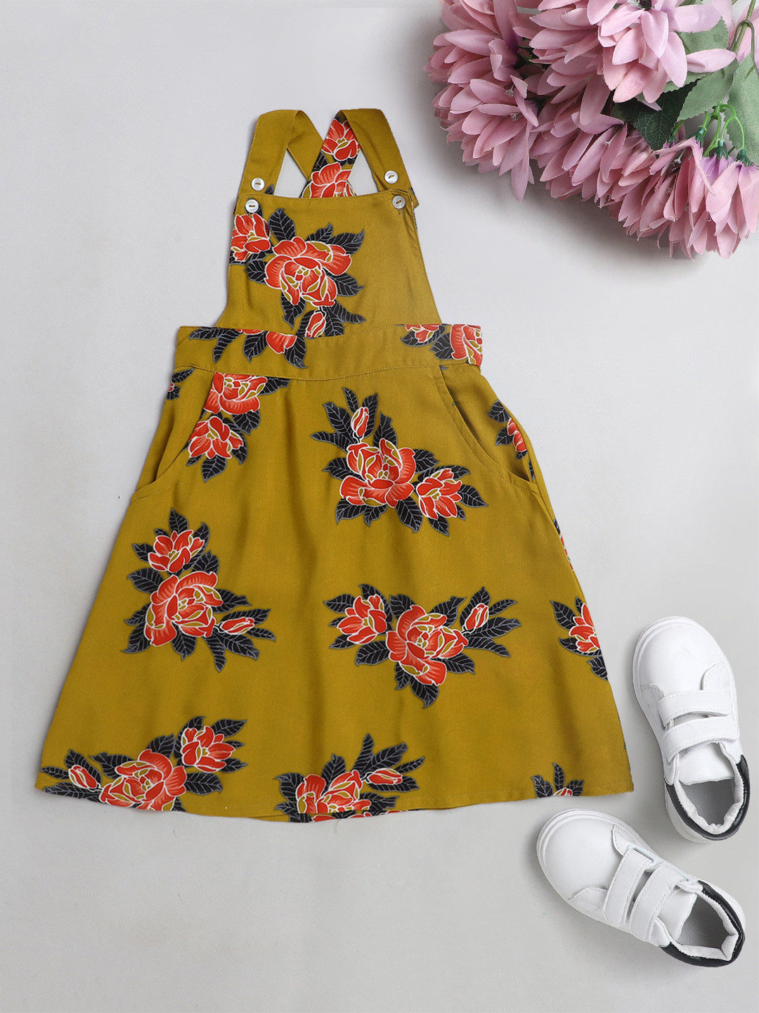 The Magic Wand Mustard Yellow Floral Halter Neck Dress