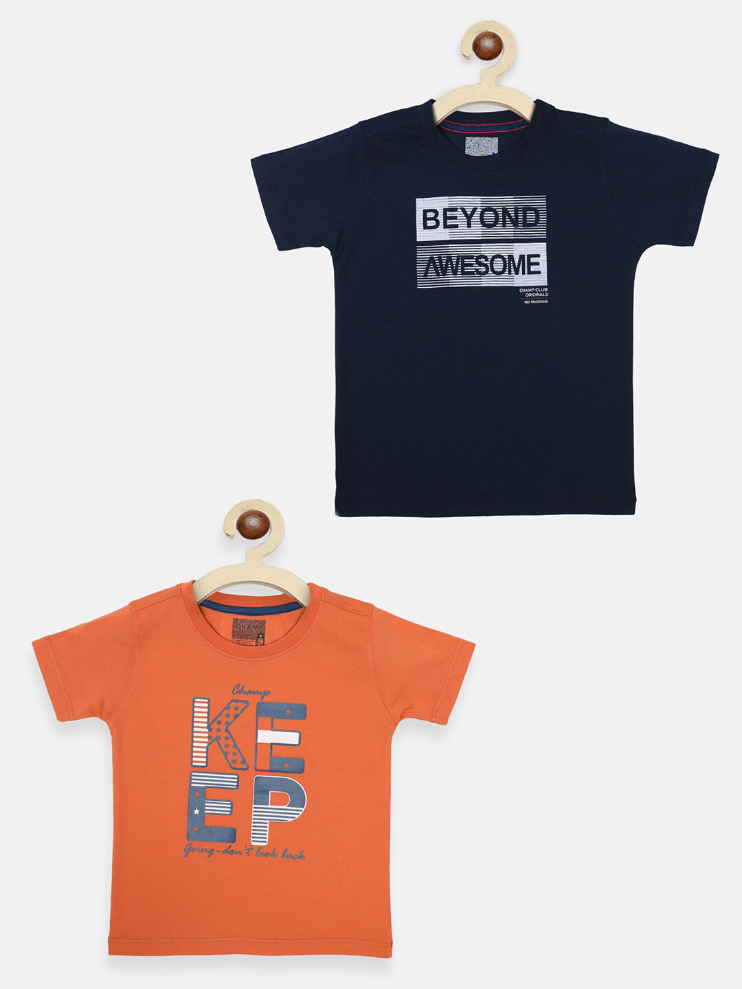 AXM CHAMP Boys Orange Typography 2 Printed Applique T-shirt