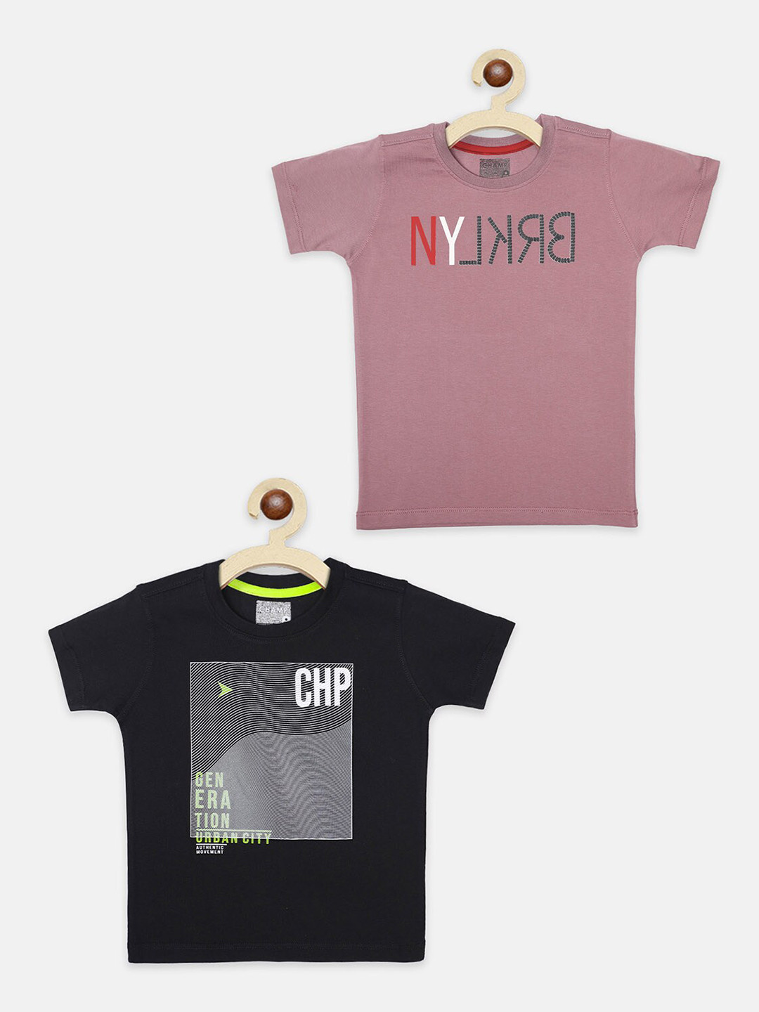 AXM CHAMP Boys Mauve Typography 2 Printed Applique T-shirt