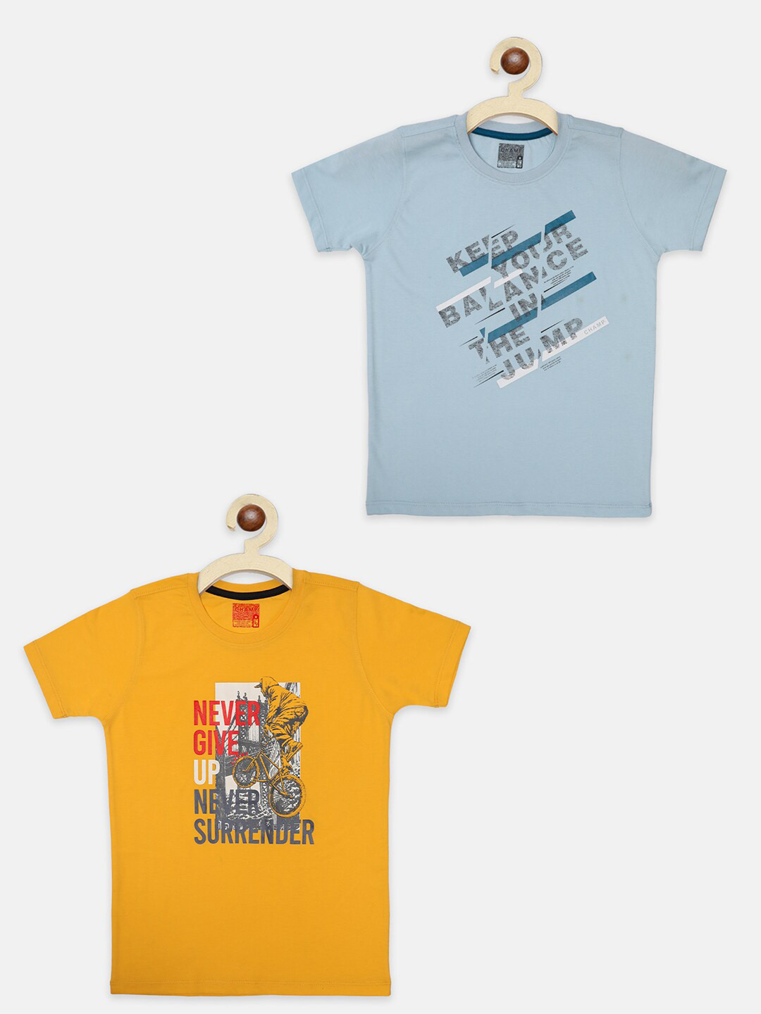 AXM CHAMP Boys Yellow Typography 2 Printed Applique T-shirt