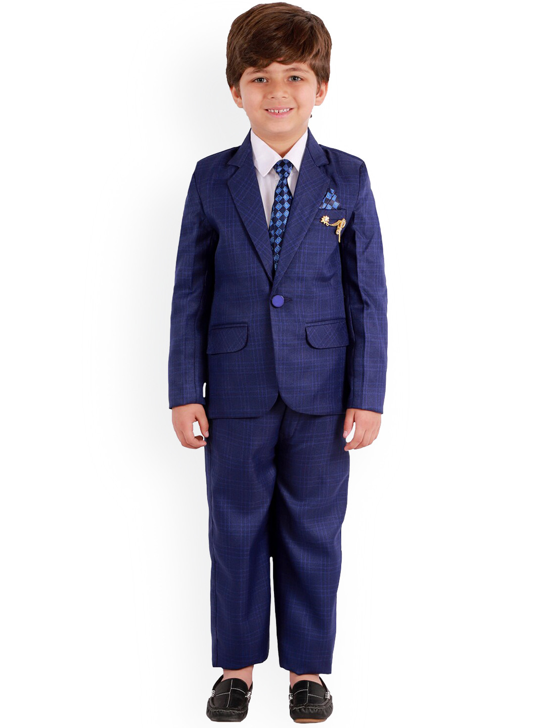 DKGF FASHION Boys Blue Checked 4-Piece Party  Suits