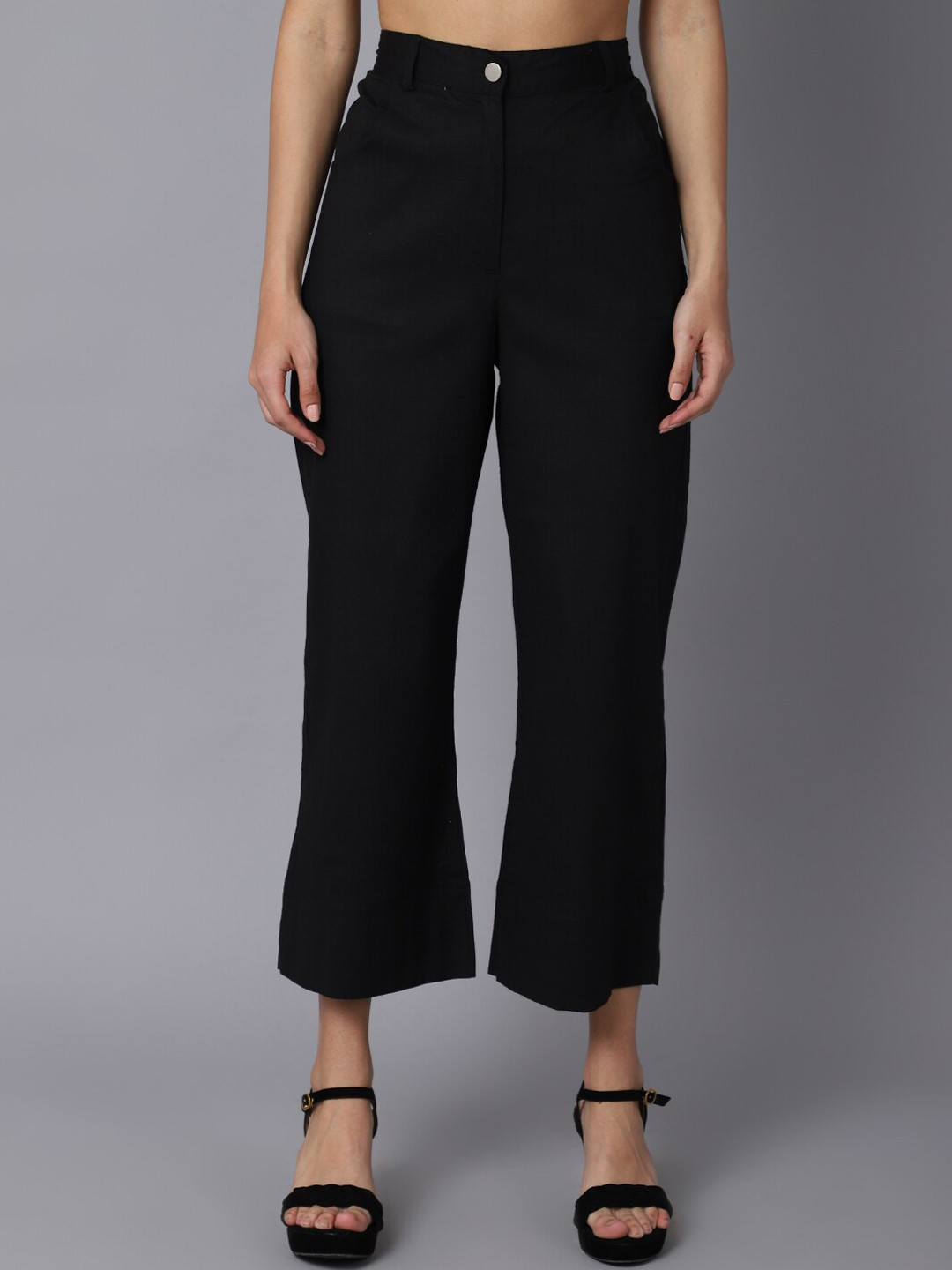 TAG 7 Women Black Smart Flared Trousers