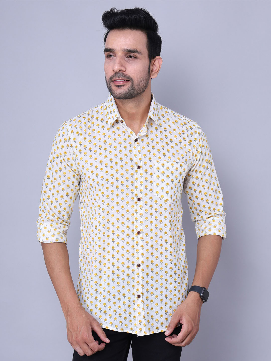 Nation Polo Club Men White Regular Fit Geometric Casual Shirt