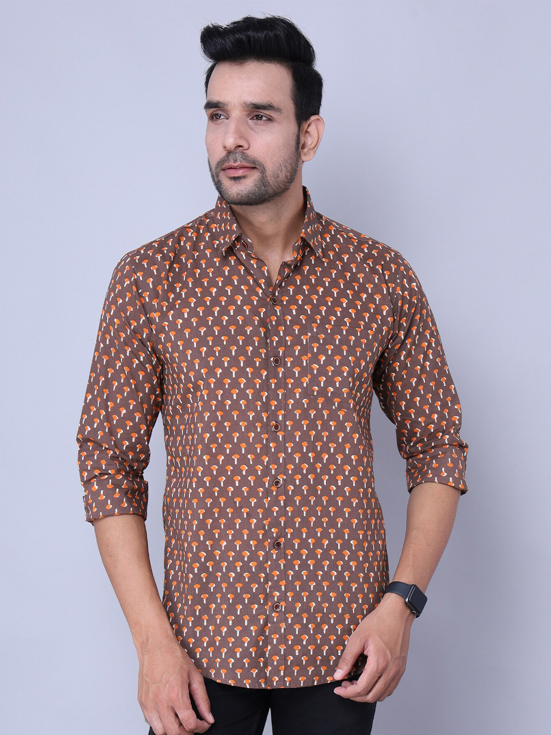 Nation Polo Club Men Brown Comfort Slim Fit Floral Printed Casual Shirt