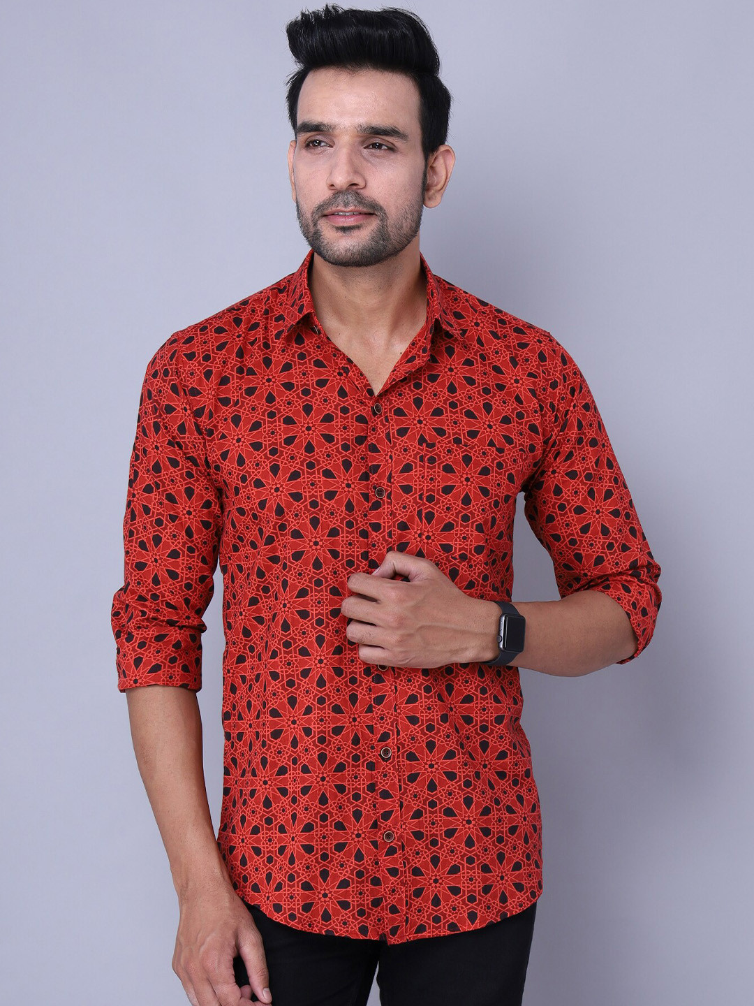 Nation Polo Club Men Red Comfort Slim Fit Floral Printed Casual Shirt