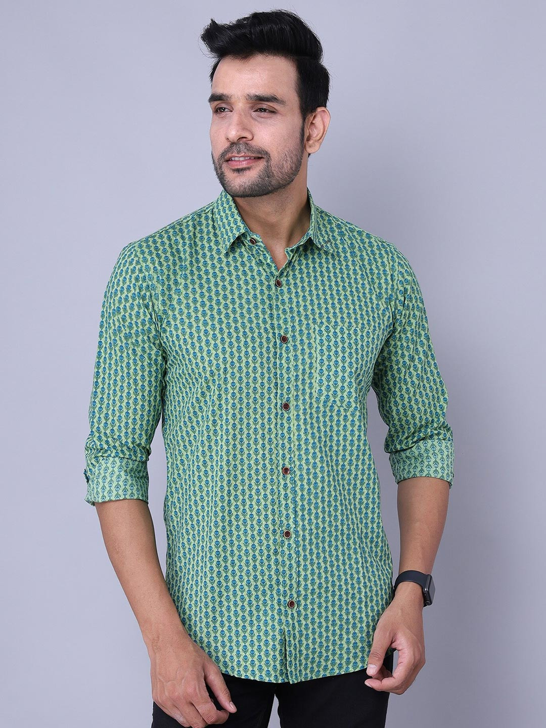 Nation Polo Club Men Green Comfort Slim Fit Checked Casual Shirt