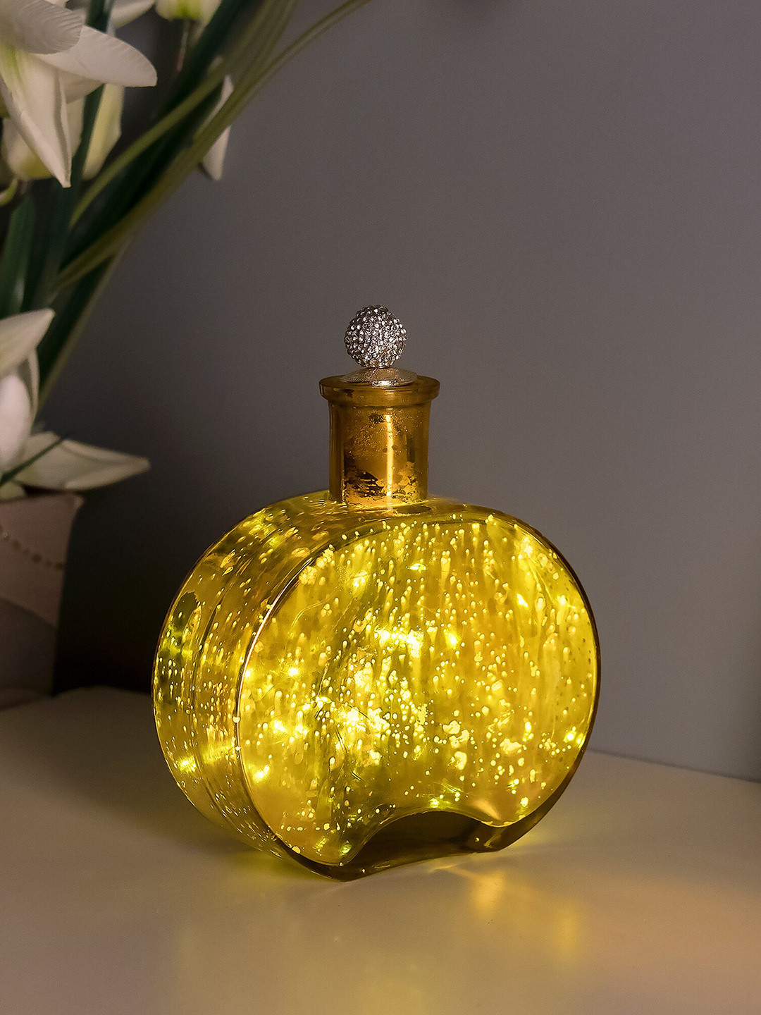 Homesake Bottle Star String Lights Yellow Glass Glossy Living Room Lights Medium Showpiece - 6.7 Inches