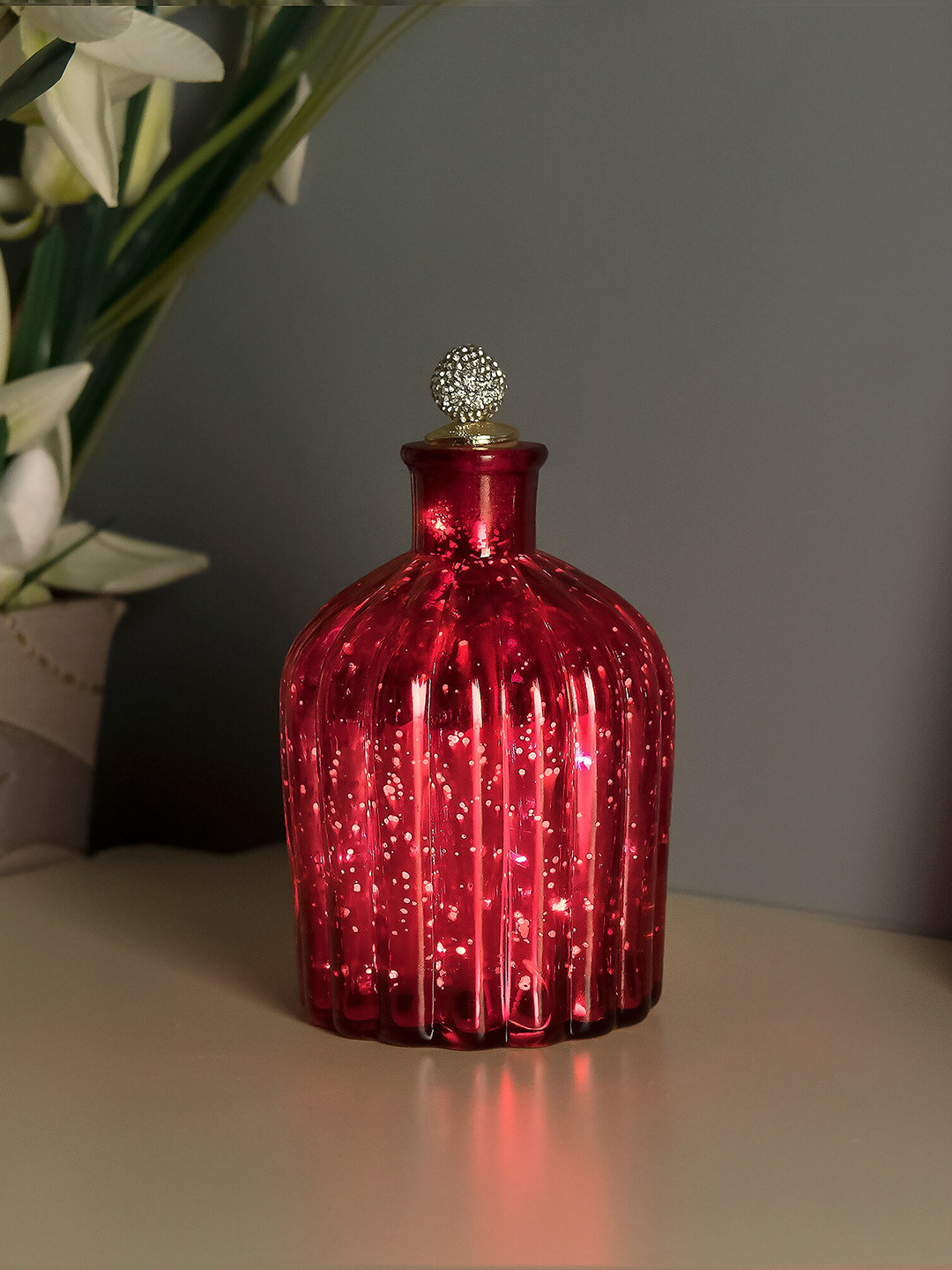 Homesake Bottle Copper Star String Lights Red Glass Natural Living Room Lights Medium Showpiece - 6.3 Inches