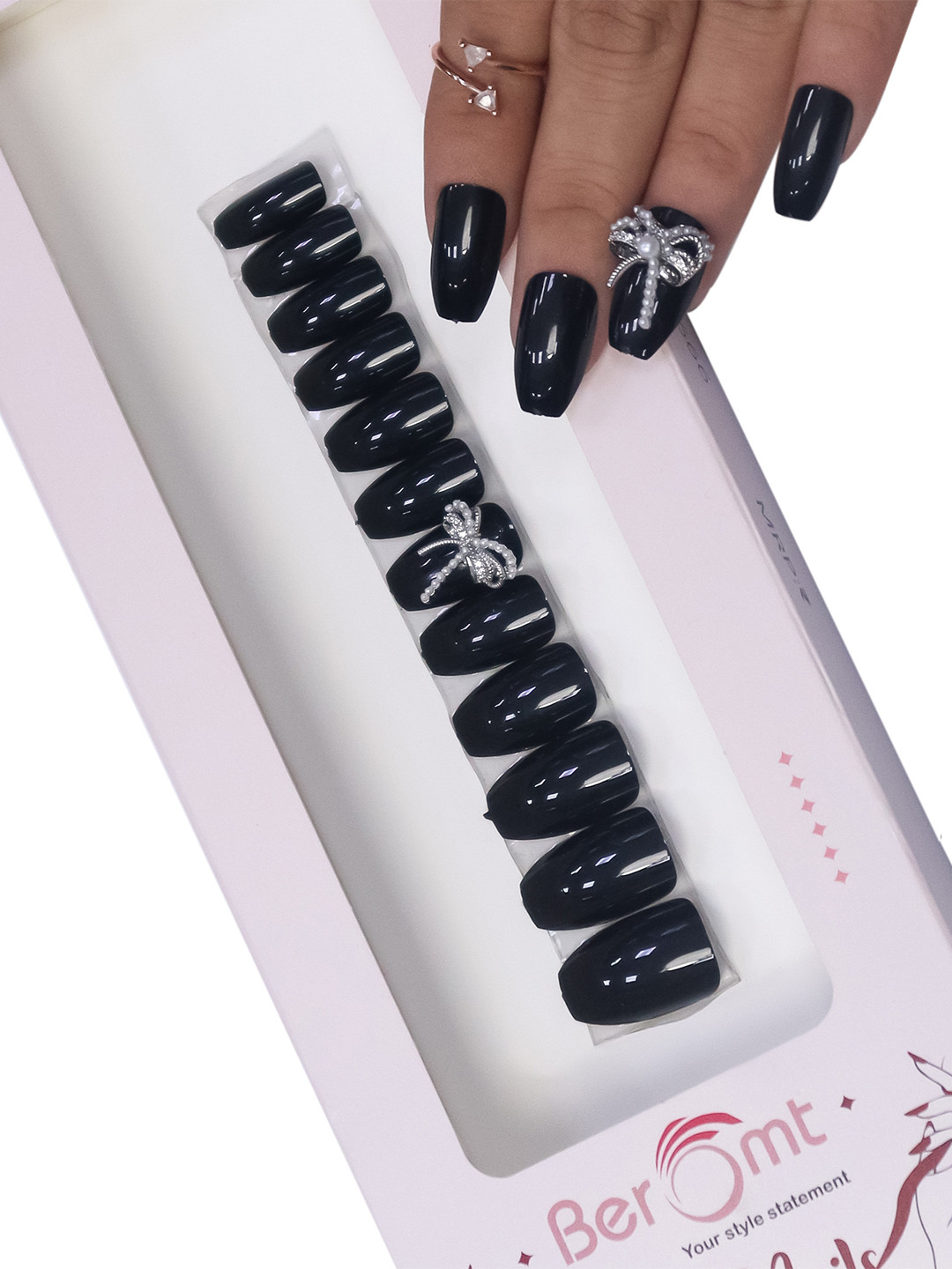 BEROMT 11 Pcs Long-Lasting Reusable Lightweight Salon Finish Press on Nail Tips-Shade 13BC