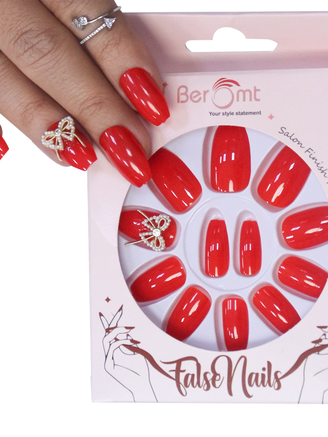 BEROMT 12 Pcs Long-Lasting Reusable Lightweight Salon Finish Press on Nail Tips-10BC