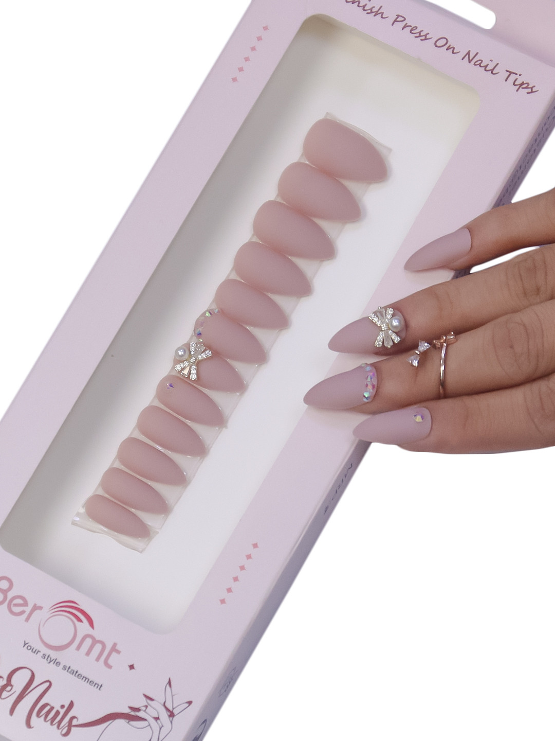 BEROMT 12 Pcs Long-Lasting Reusable Lightweight Salon Finish Press on Nail Tips-02BC