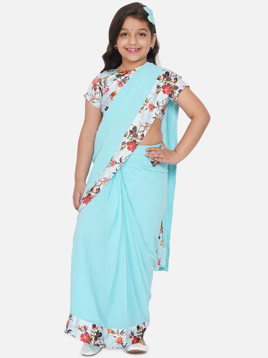 Little Bansi Blue & Red Ready to Wear Saree