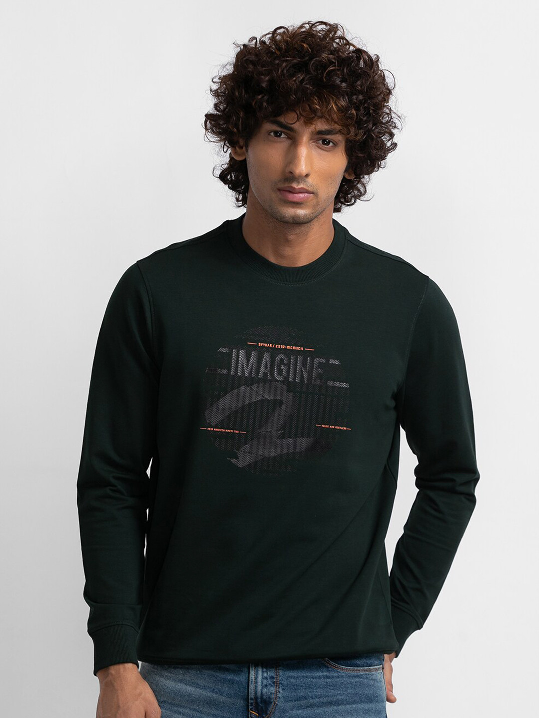 SPYKAR Men Green Printed Sweatshirt