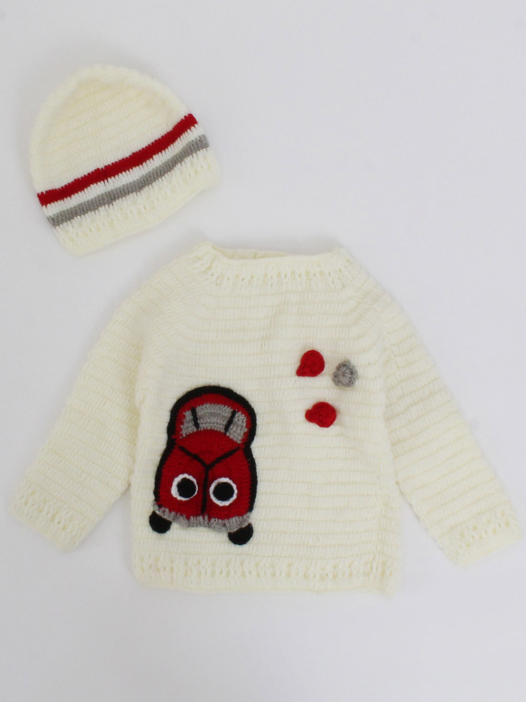 Woonie Unisex Kids Cream-Coloured & Maroon Humour and Comic Pullover