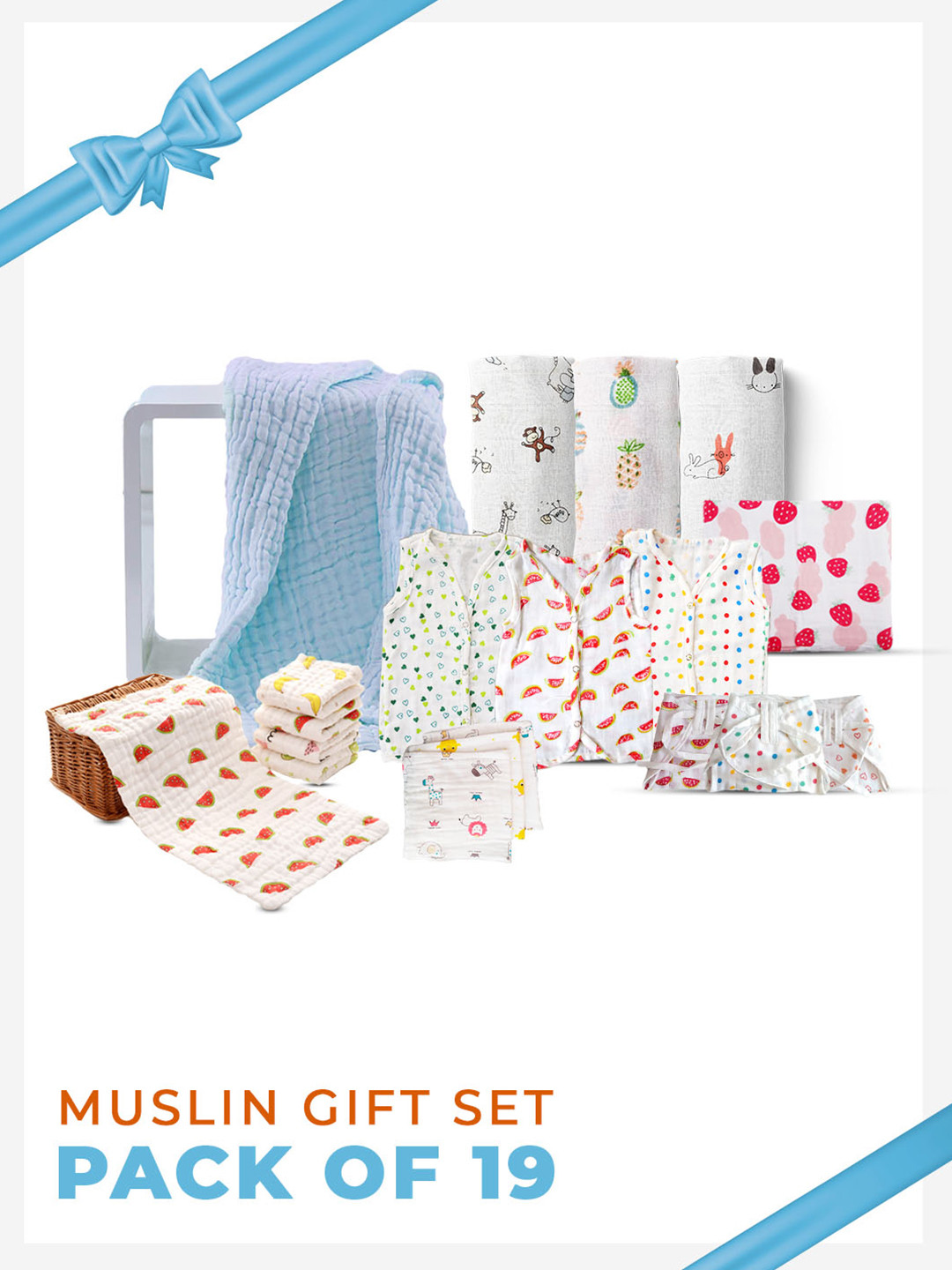 Moms Home Infant 19 Pieces White & Green Printed Baby Apparel Gift Set