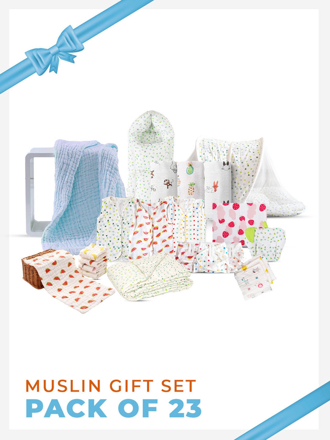 Moms Home Infant Kids Pack Of 23 Multi-Colored Printed Pure Cotton Baby Apparel Gift Set