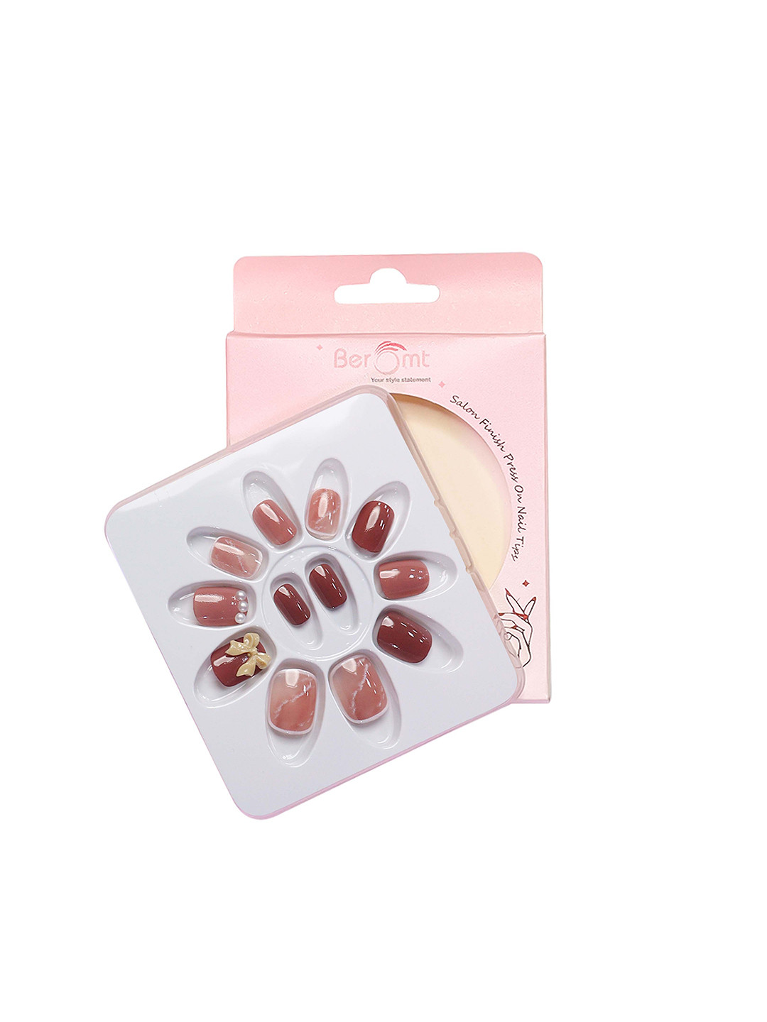 BEROMT 12 Pcs Long-Lasting Reusable Lightweight Salon Finish Press on Nail Tips- Shade 743